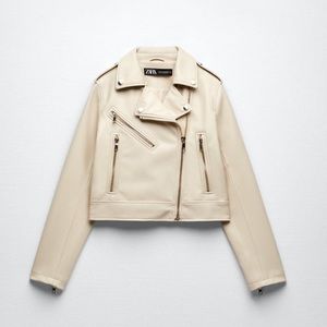 Zara Faux Leather Jacket in Ecru